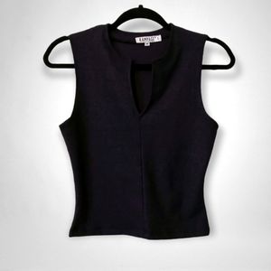 Rampage Black Sleeveless Split Neckline Top